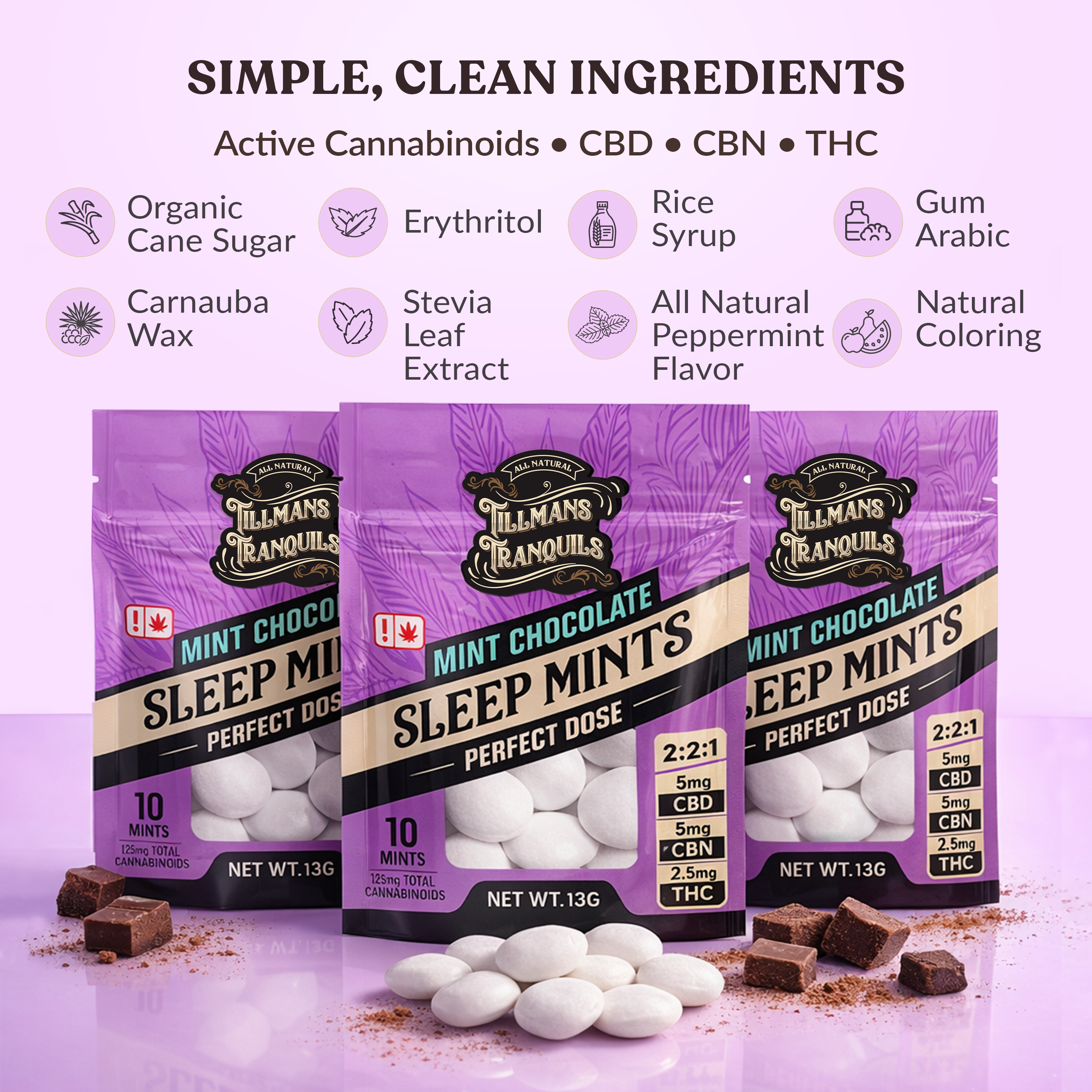 Tillmans Tranquils 2.5mg THC+5mg CBD+5mg CBN Mints | Sleep (10ct)