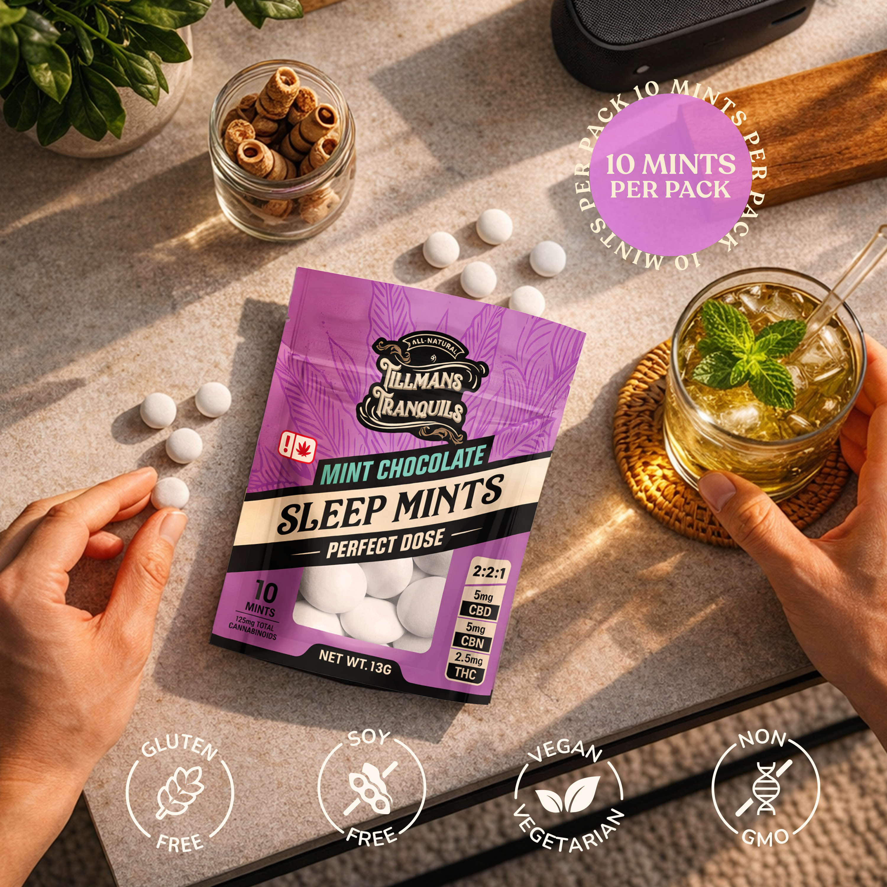 Tillmans Tranquils 2.5mg THC+5mg CBD+5mg CBN Mints | Sleep (10ct)