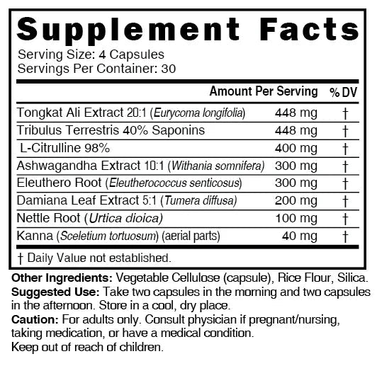 Nutri Tongkat Ali mens complex supplement facts panel