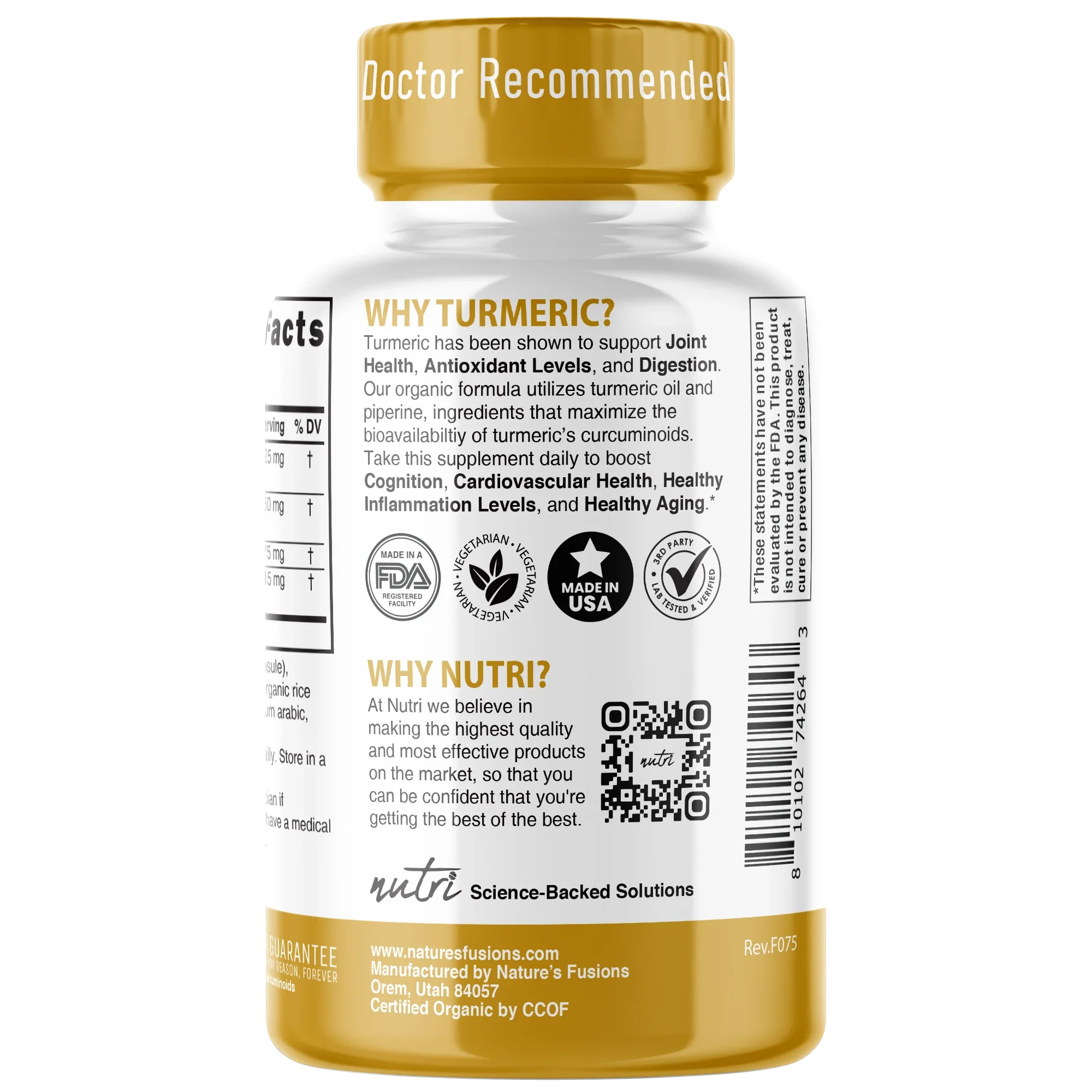 Nutri Organic Turmeric Curcumin capsules side view